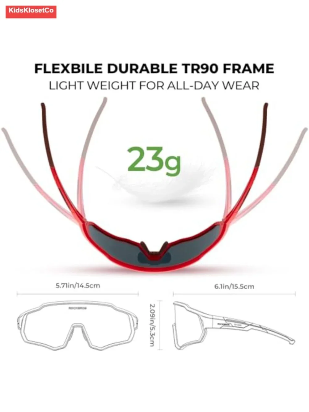 Polarized Kids Sports Cycling Glasses with Straps for Ages 6-14